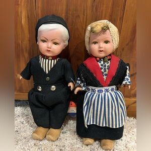 Vintage Pair of Rozetta Dutch Boy and Girl 8 inch Dolls Made in Amsterdam